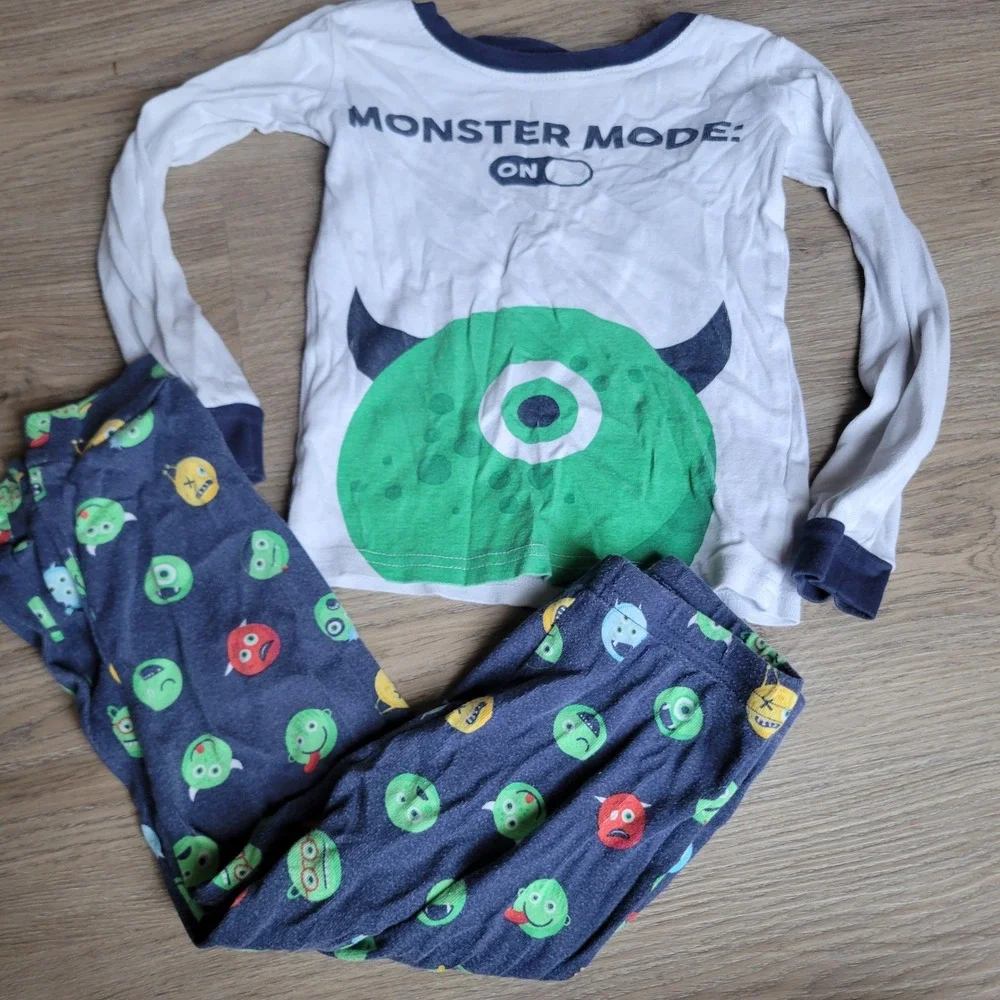 The Children's Place Pajamas Kids 3T Blue White Monster Mode Mike Wazowski Set